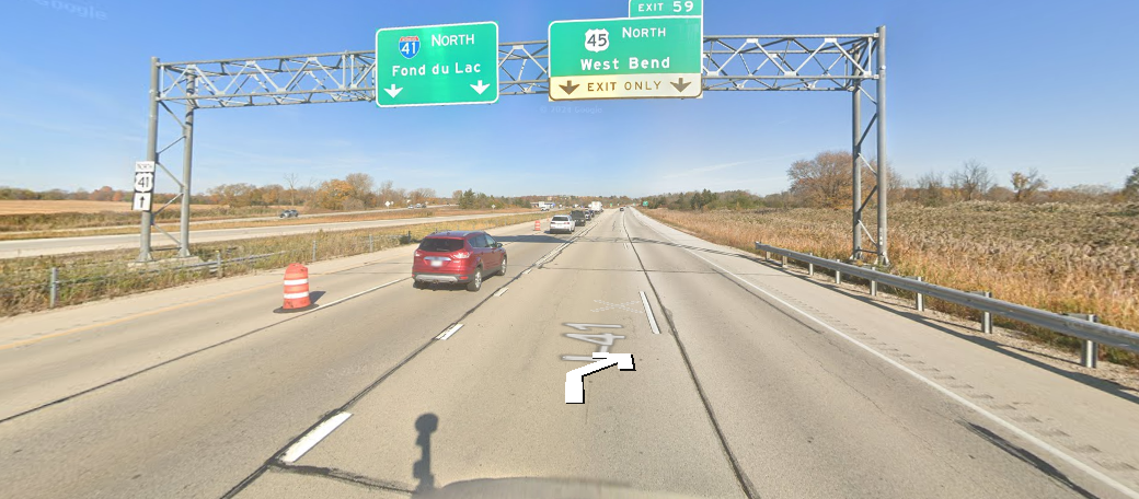 Use the right 2 lanes to turn slightly right onto US-45 N (signs for W Bend)